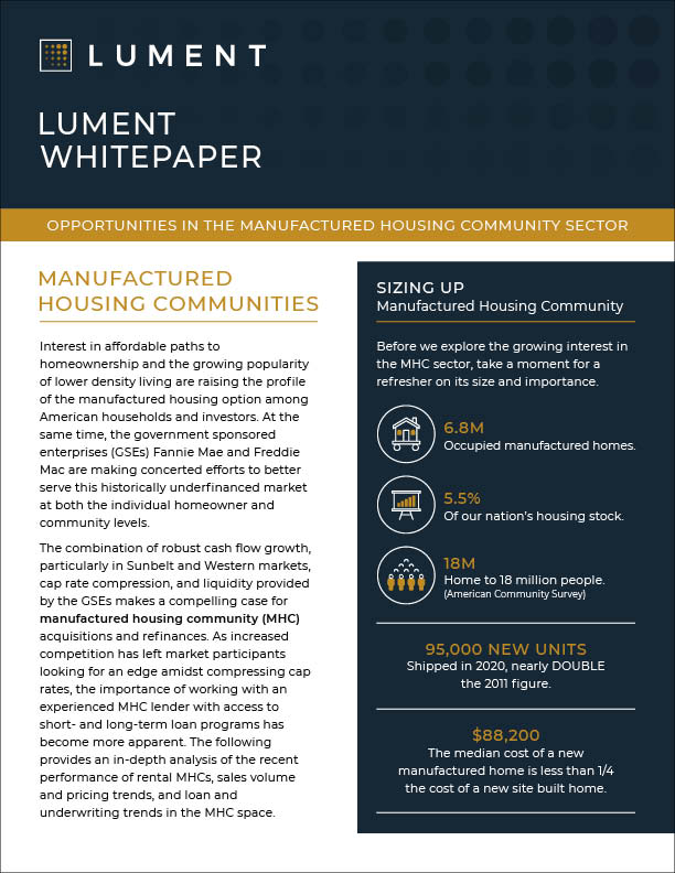 Whitepaper: Opportunities In The Manufactured Housing Community Sector 2 Whitepaper: Opportunities In The Manufactured Housing Community Sector - Whitepaper Cover 1